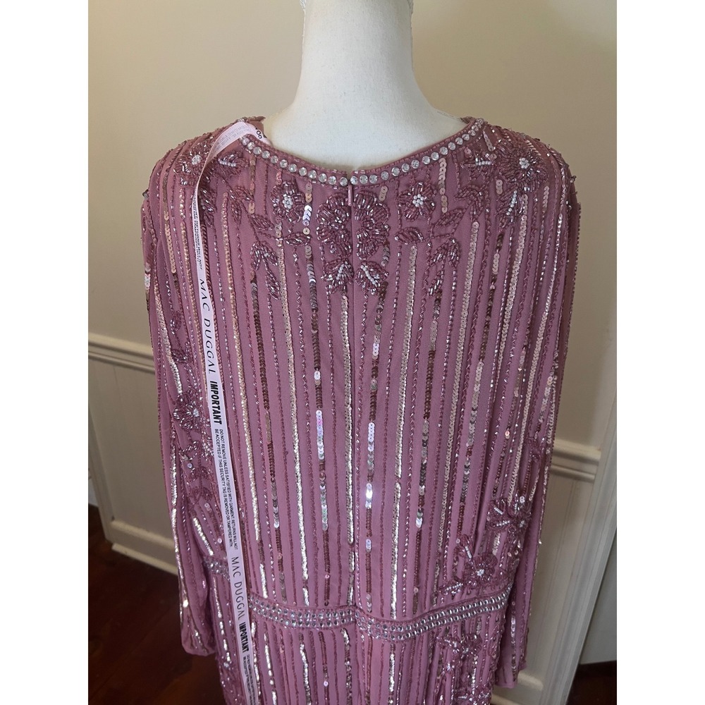 Mac Duggal 93627 Rose Pink Beaded Sequin Long Sleeve Tea‎ Length Dress Womens 24 - Picture 8 of 13